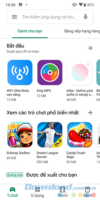 Giao diện chính của CH Play