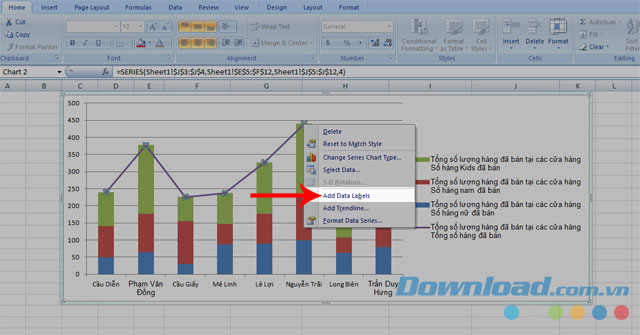 Hướng dẫn vẽ biểu đồ cột chồng bằng Excel - Download.vn