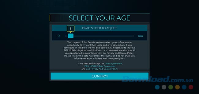 Chọn độ tuổi của bạn rồi Confirm