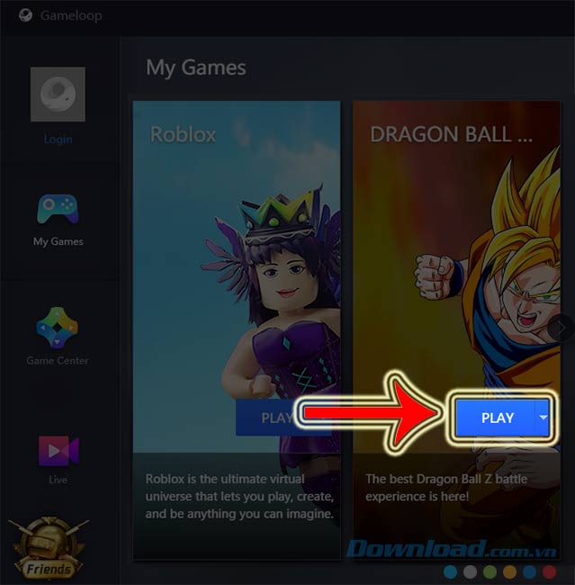 Chọn vào Play để chơi Dragon Ball Z Dokkan Battle trên Gameloop