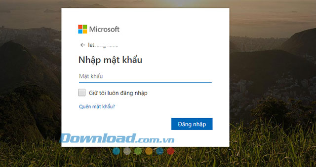 Nhập mật khẩu tài khoản Microsoft