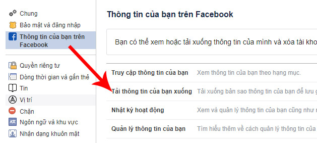 Tải xuống Thông tin của bạn trên Facebook