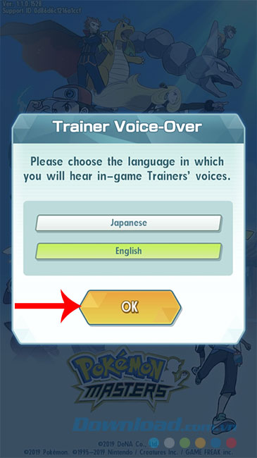 Chọn ngôn ngữ chơi Pokemon Masters