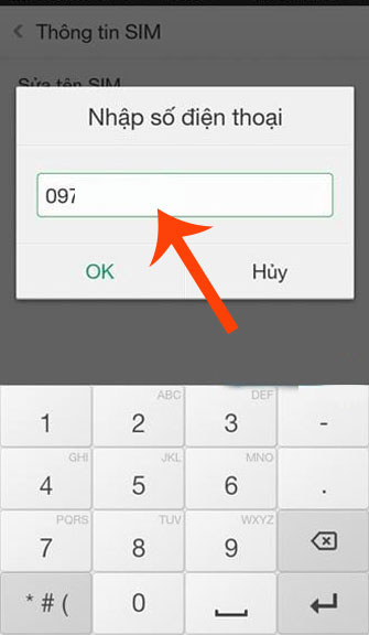 Nhập số điện thoại và ấn OK