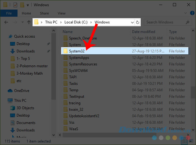 Truy cập vào thư mục System32