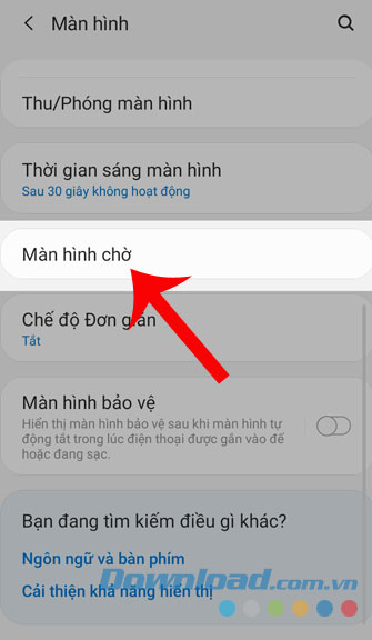 Bấm vào Màn hình chờ