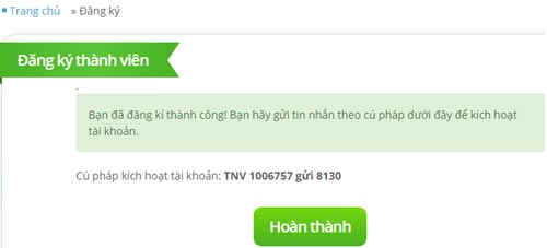 Hoàn thành đăng ký thành viên Trạng Nguyên Tiếng Việt