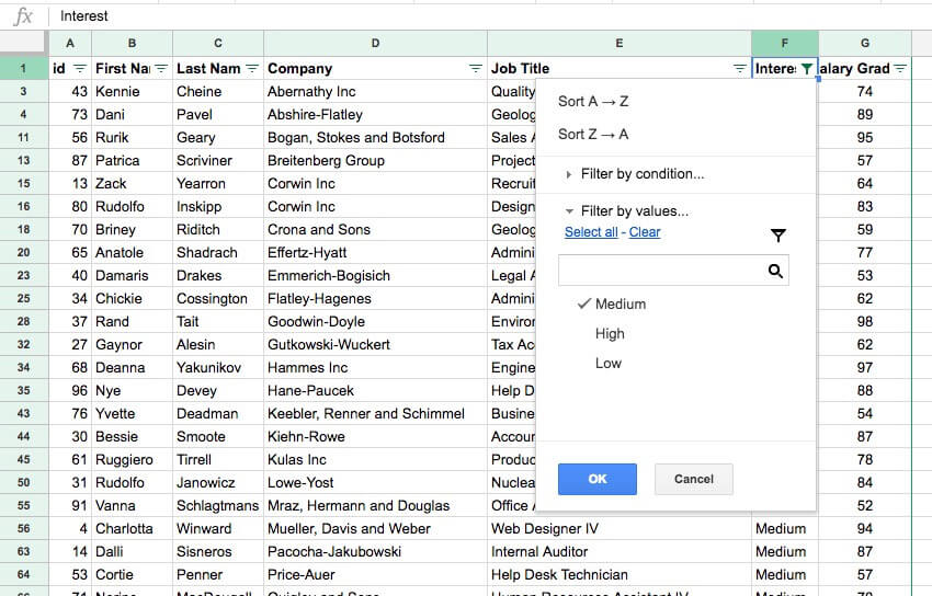 Áp dụng bộ lọc hai cấp độ cho bảng tính trên Google Sheets