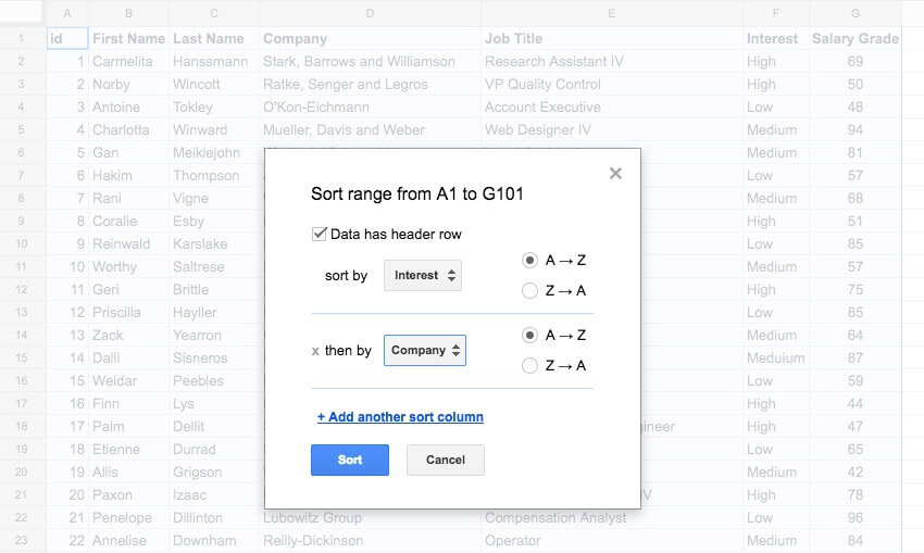 Cách filter trong Google Sheets