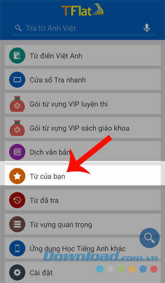 Nhấn vào mục Từ của bạn 