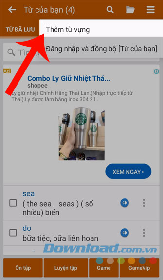 Nhấn vào mục Thêm từ vựng