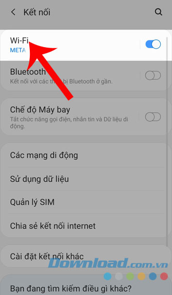 Chọn mục Wi-Fi