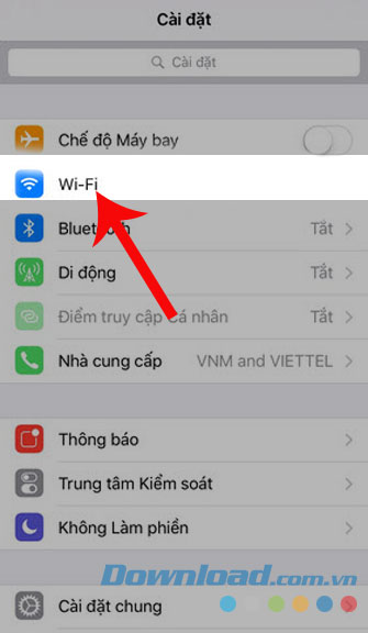 Nhấn vào mục Wi-Fi