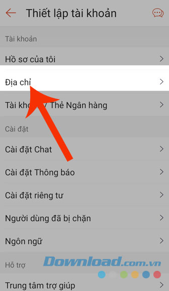 Nhấn vào mục Địa chỉ