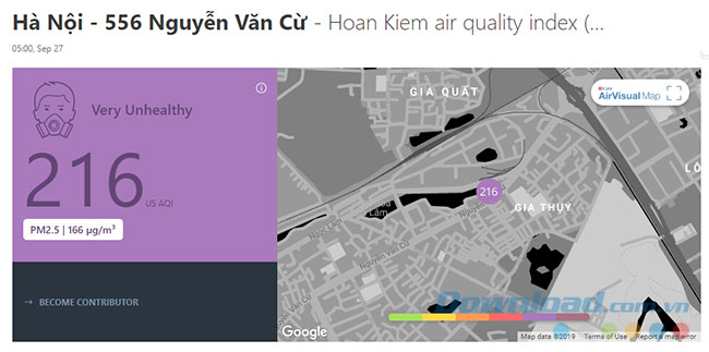 Chất lượng không khí "Very Unhealthy" tại Nguyễn Văn Cừ