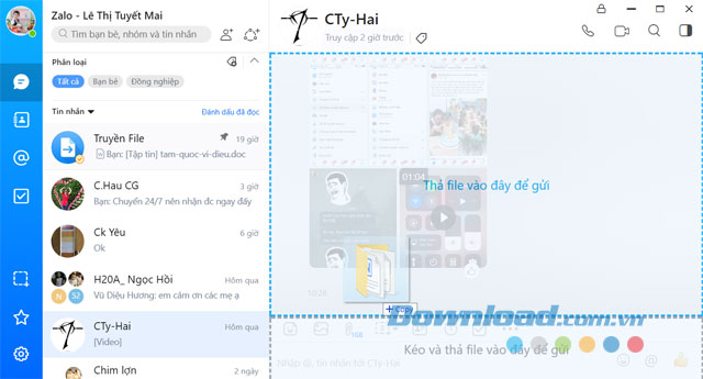 Kéo thả thư mục vào cửa sổ trò chuyện