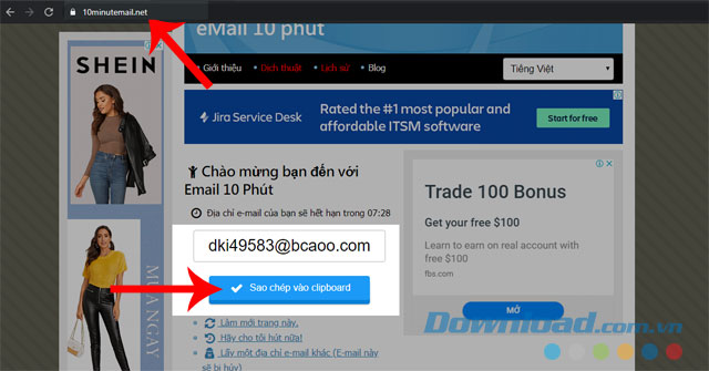 Truy cập trang web và nhấn vào Sao chép clipboard