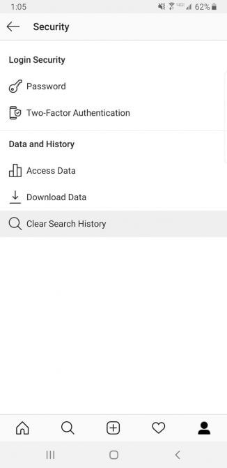 Tùy chọn xóa lịch sử Instagram