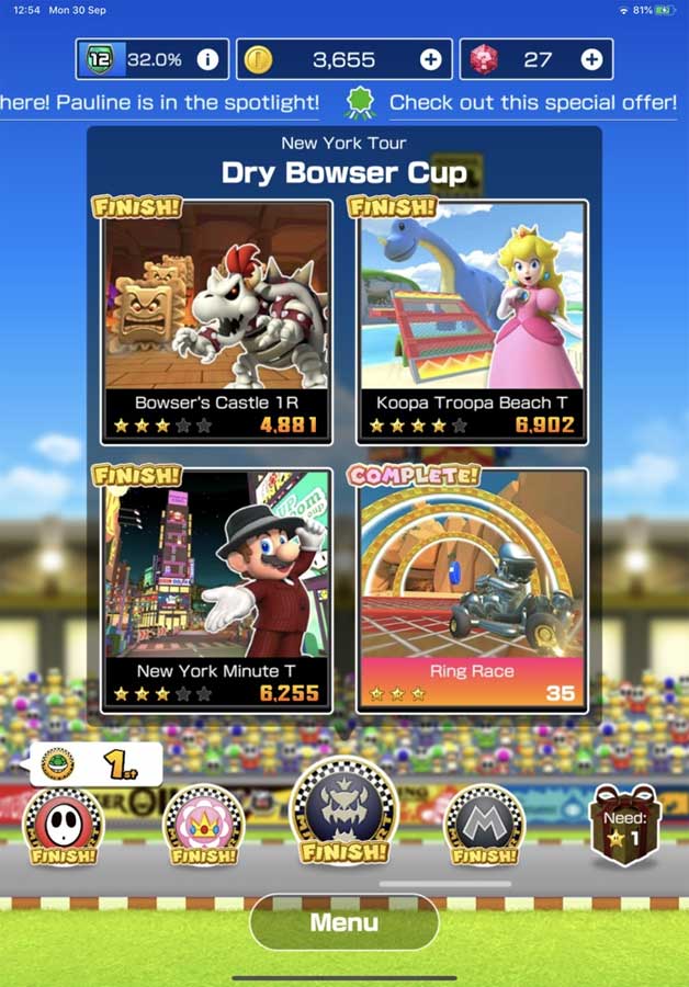 Menu Coin Rush trong Mario Kart Tour