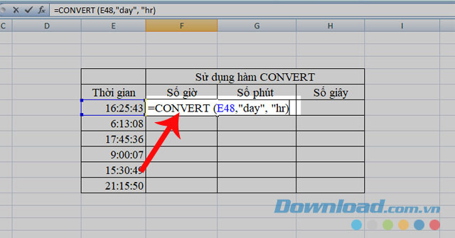 Sử dụng hàm CONVERT để chuyển đổi giá trị sang số giờ