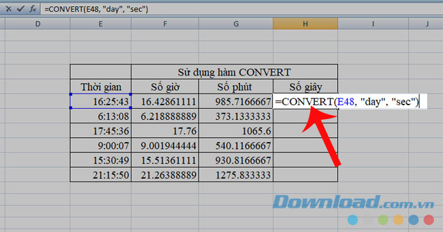 Sử dụng hàm CONVERT để chuyển đổi giá trị sang số giây