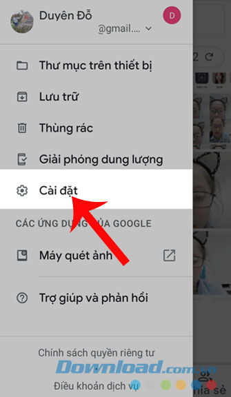 Nhấn vào mục Cài đặt