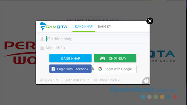 Đăng nhập tài khoản Gamota
