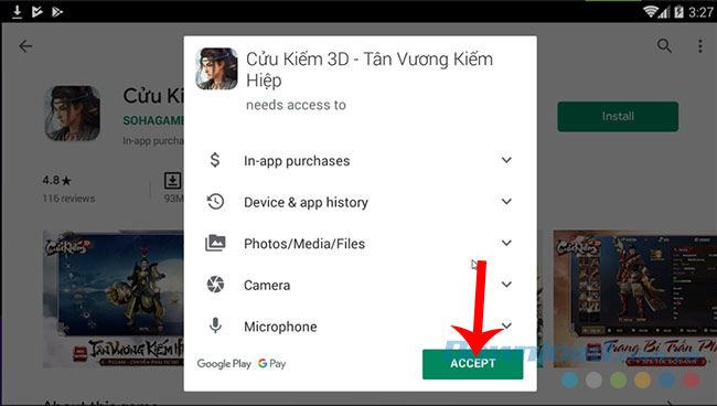 Nhấn chuột trái vào Accept