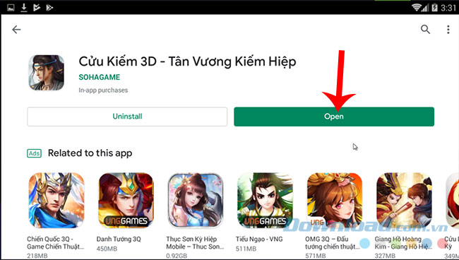 Chọn vào Open để khởi chạy game 