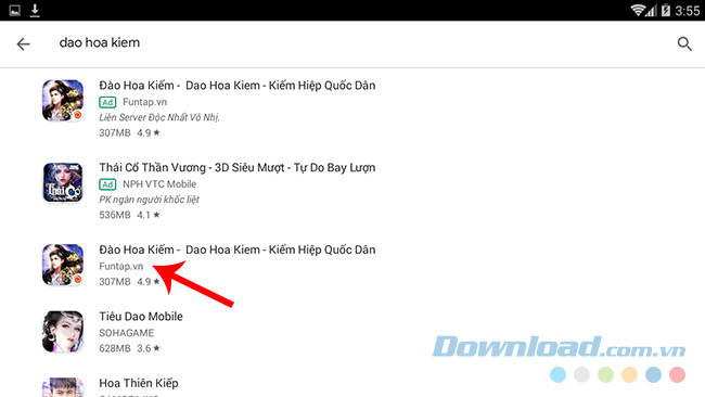 Tìm kiếm game Đào Hoa Kiếm trong Play Store