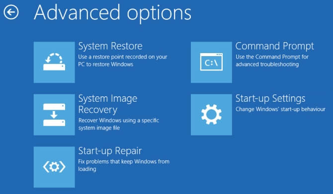Các tùy chọn nâng cao trên Windows 10