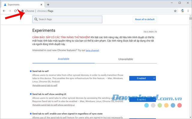 Gõ từ khóa chrome://flags vào ô tìm kiếm