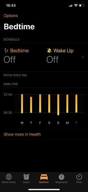 Tab Bedtime trong app iPhone Clock
