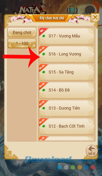 Chọn Server