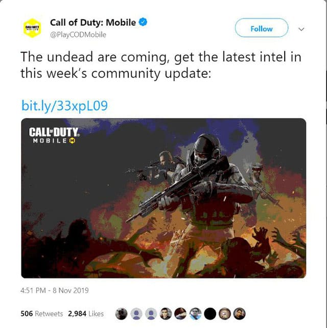 Trang mạng xã hội chính thức của Call Of Duty Mobile thông báo