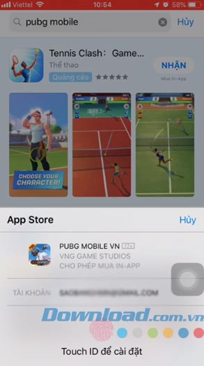 Nhấn Touch ID để cài PUBG Mobile VN