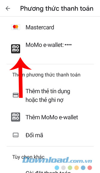 Ví MOMO đã được thêm vào phương thức thanh toán của Google Play
