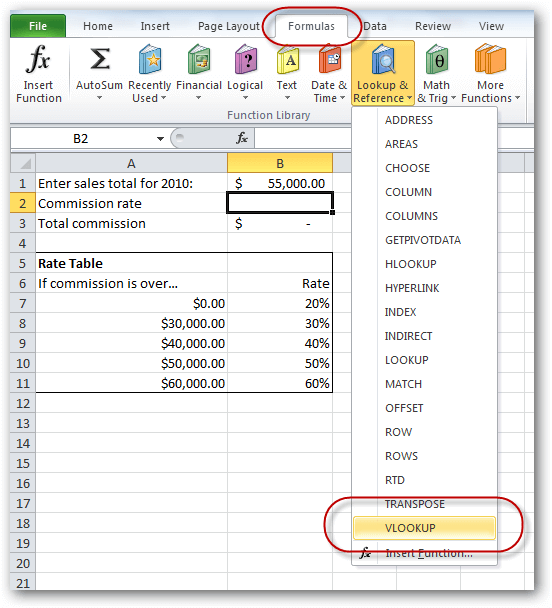 Tìm hàm VLOOKUP trong Formulas