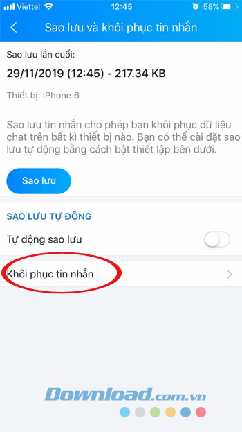 Khôi phục tin nhắn