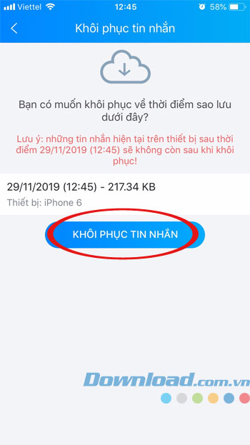 Khôi phục tin nhắn Zalo