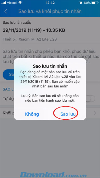 Xác nhận sao lưu