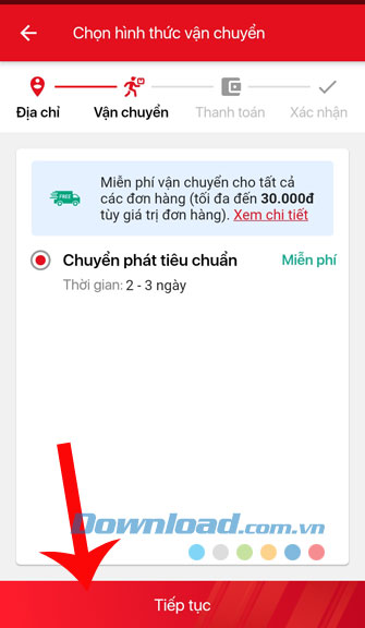 Nhấn vào nút Tiếp tục