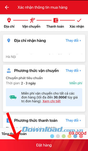 Nhấn nút Đặt hàng