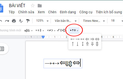 Các ký hiệu toán học trên Google Docs