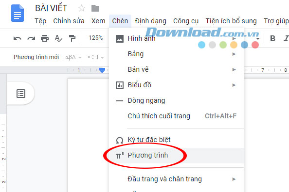 Tạo phương trình mới trên Google Docs