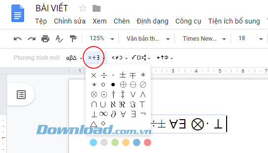 Công thức toán học trên Google Docs