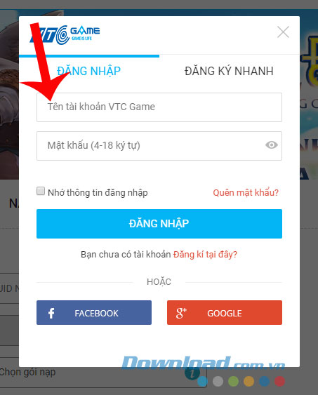 Đăng nhập vào VTC Game