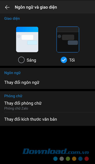 Giao diện chuyển sang màu đen