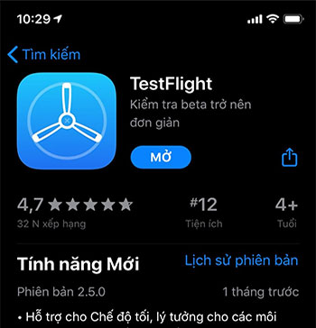 Cài đặt ứng dụng thử nghiệm ứng dụng trên App Store