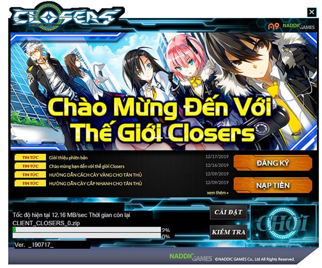 Giao diện chính chơi game Closers Online